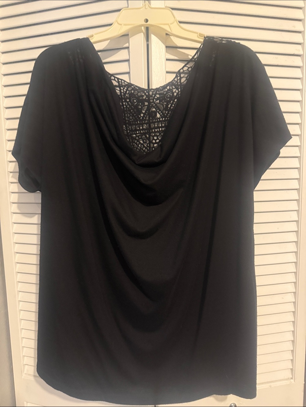 Faded Glory Black Drape Front Top with Crochet Back